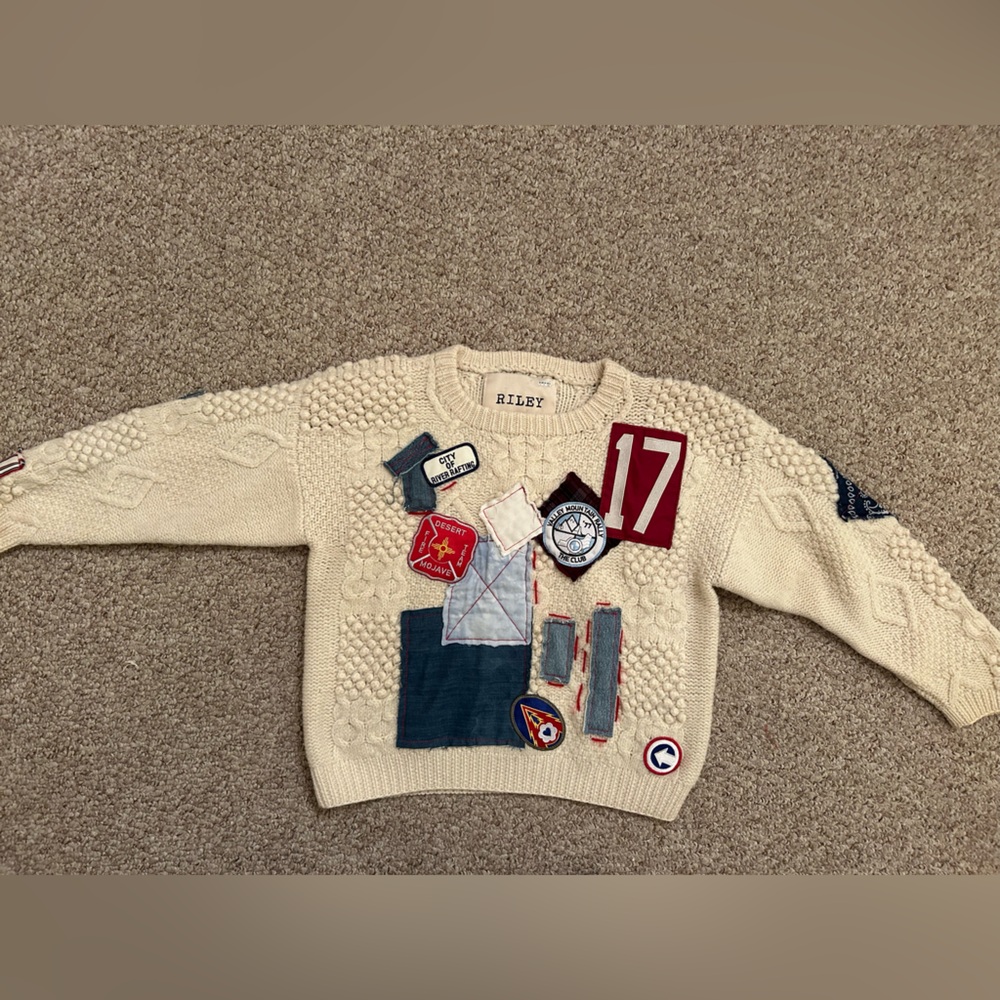 Free People Riley 1880 VINTAGE PATCHED UP SWEATER Patchwork Wool size L - Picture 7 of 13
